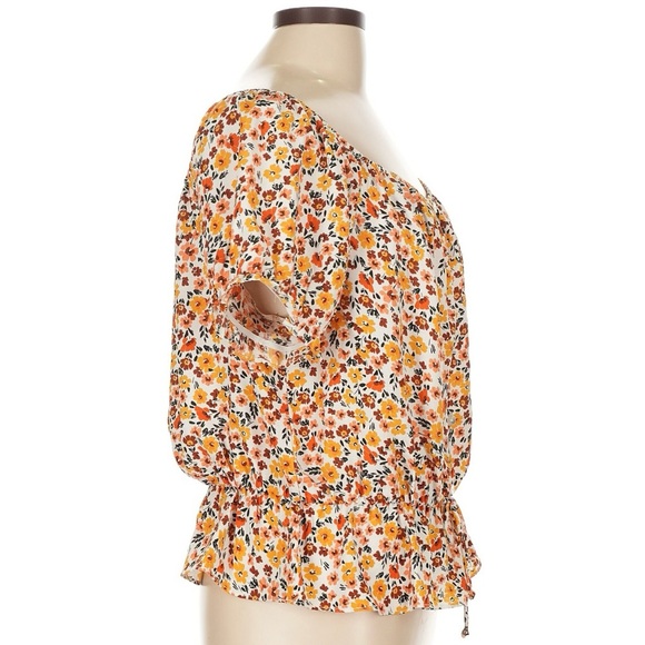 Microfloral micro floral autumn fall short sleeve blouse - Picture 3 of 6